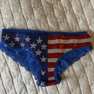NWT Limited Edition PINK Victoria's Secret Blue Sequin Star Panties